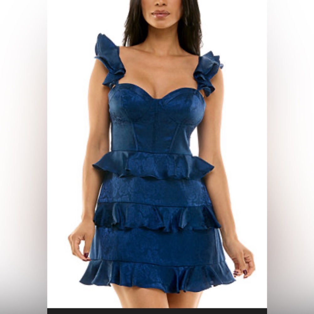 NWT B Darlin Juniors Floral Jacquard Fit & Flare Ruffle Dress $79 Retail